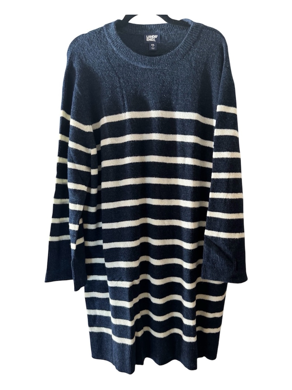 Lands’ End Navy & Ivory Striped Sweater Dress XXL NWT Soft Knit
